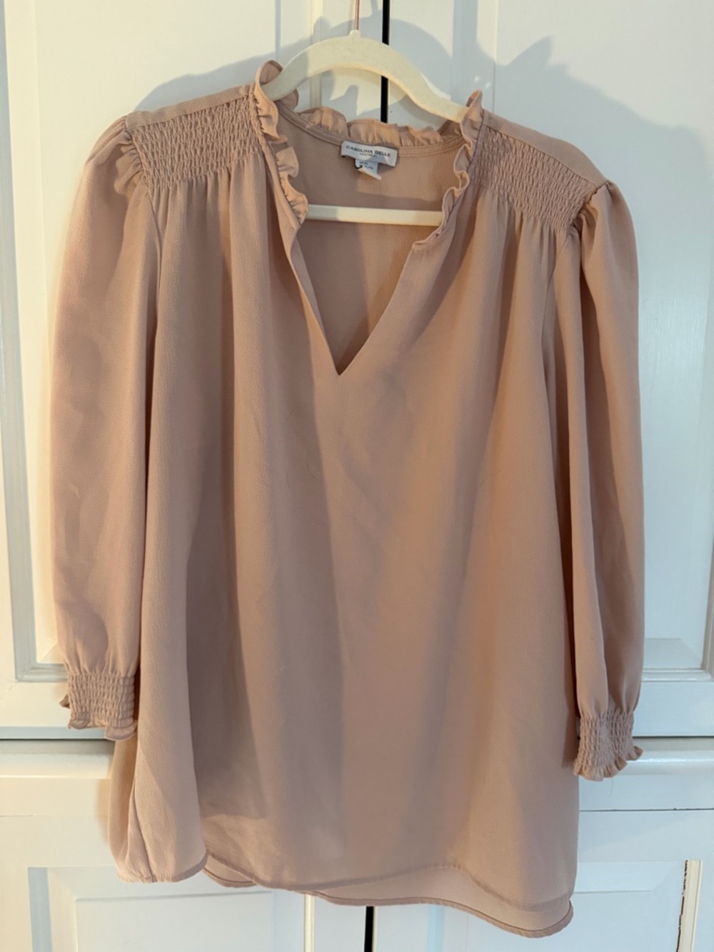 Carolina Belle Blouse XL Blush Pink Flowy 3/4 Sleeve Lightweight Womens Top